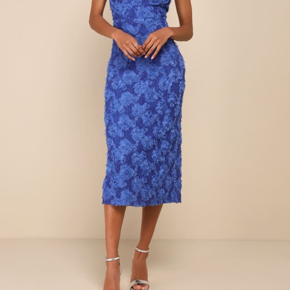 Lulu's Blue Strapless Sheath Dress for Wedding Guests